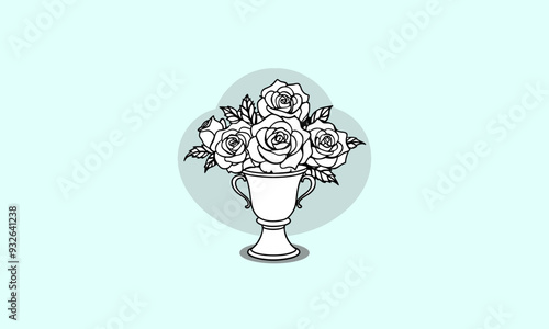 Lily flowers bouquet in a glass vase. Royal white lilies, Delicate feminine aesthetic social media post template. Isolated background. Trendy hand-drawn style. Flat design element vector illustration