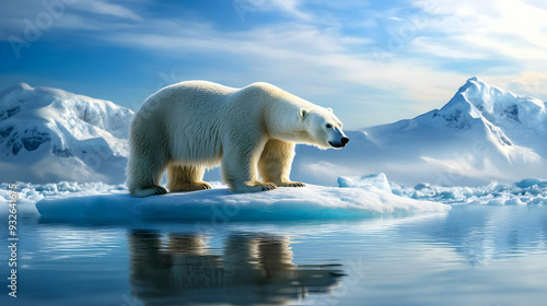 A polar bear stands on an i...