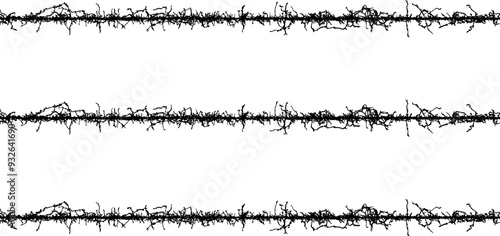 grass silhouette vector, barbed wire fence, barbed wire frame, barbed wire seamless pattern, barbed wire fabric frame, a series of black and white lines with branches, barbed wire seamless pattern,