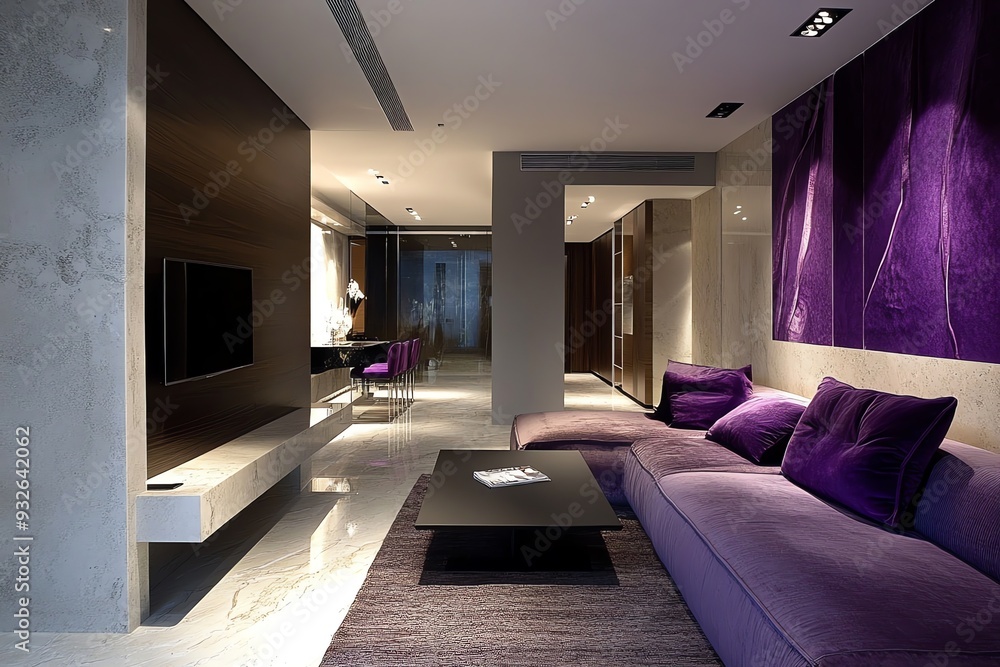 Modern Living Room Interior Design with Purple Accents Modern Living Room Interior Design with Purple Accents