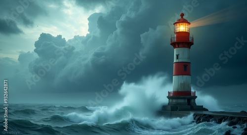 Lighthouse against a typhoon backdrop.