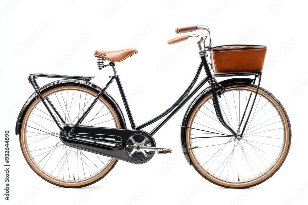 Old Dutch bike with leather seat and wooden handlebars on white background Old Dutch bike with leather seat and wooden handlebars on white background