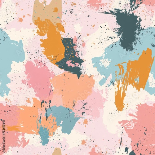 Seamless pattern of soft, dreamy abstract splashes with delicate pastel hues