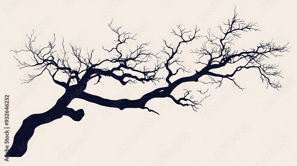 Fototapeta premium Silhouette of a bare tree branch against a light background.