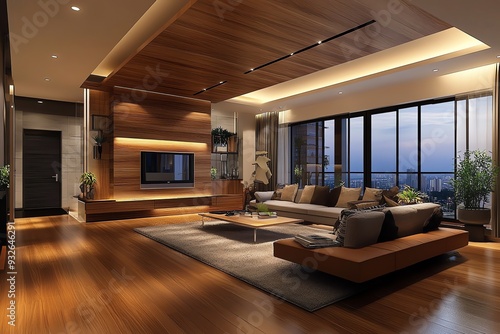 Wallpaper Mural Modern Living Room with City View Torontodigital.ca