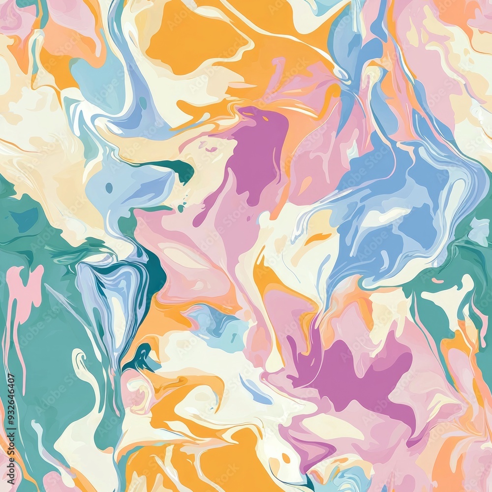 Seamless pattern of soft, pastel abstract splashes creating a calming, fluid texture Seamless pattern of soft, pastel abstract splashes creating a calming, fluid texture