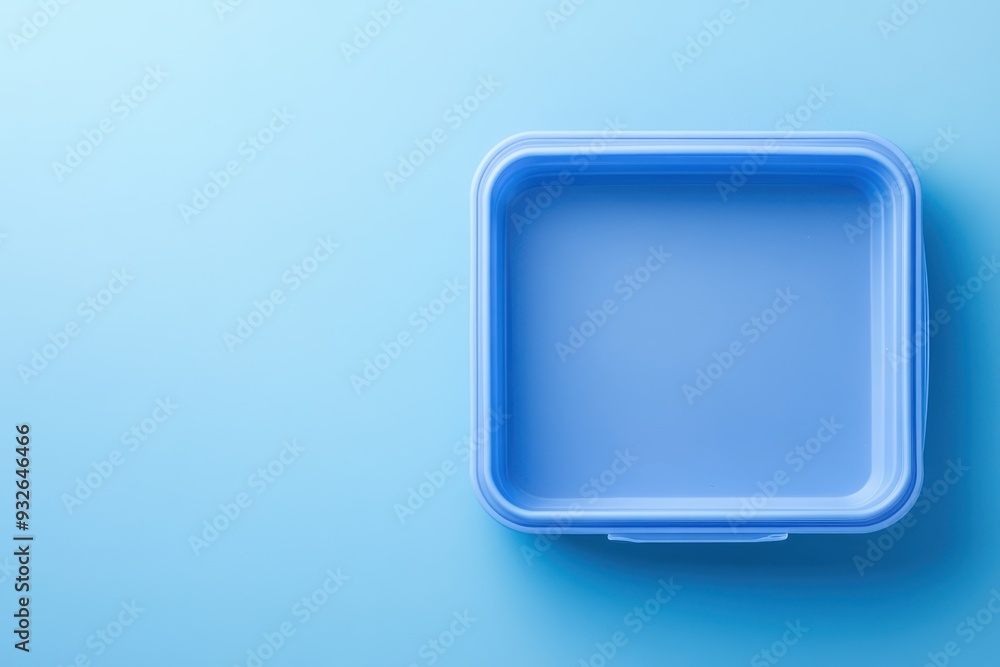 Overhead shot of empty lunch box on blue background Overhead shot of empty lunch box on blue background