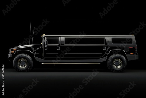 Side view of black Hummer limousine