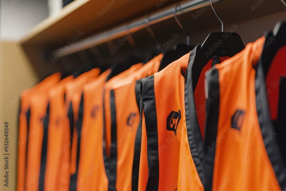 Fototapeta premium Soccer vests hung in locker room
