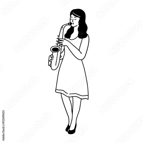 Lady saxophonist playing saxophone