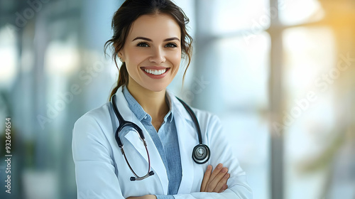 A smiling female doctor wea...
