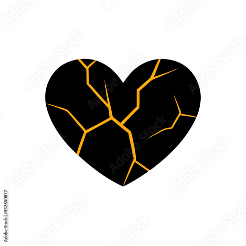 Black heart with marble gold pattern Kintsugi The concept of restoring a broken heart Unhappy love (14)