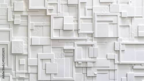 Fototapeta Naklejka Na Ścianę i Meble -  2. A plain white abstract wallpaper with intricate geometric shapes and square patterns, ideal for contemporary ceiling design