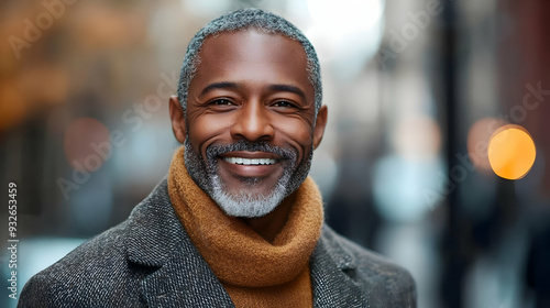 A smiling man in a cozy swe...