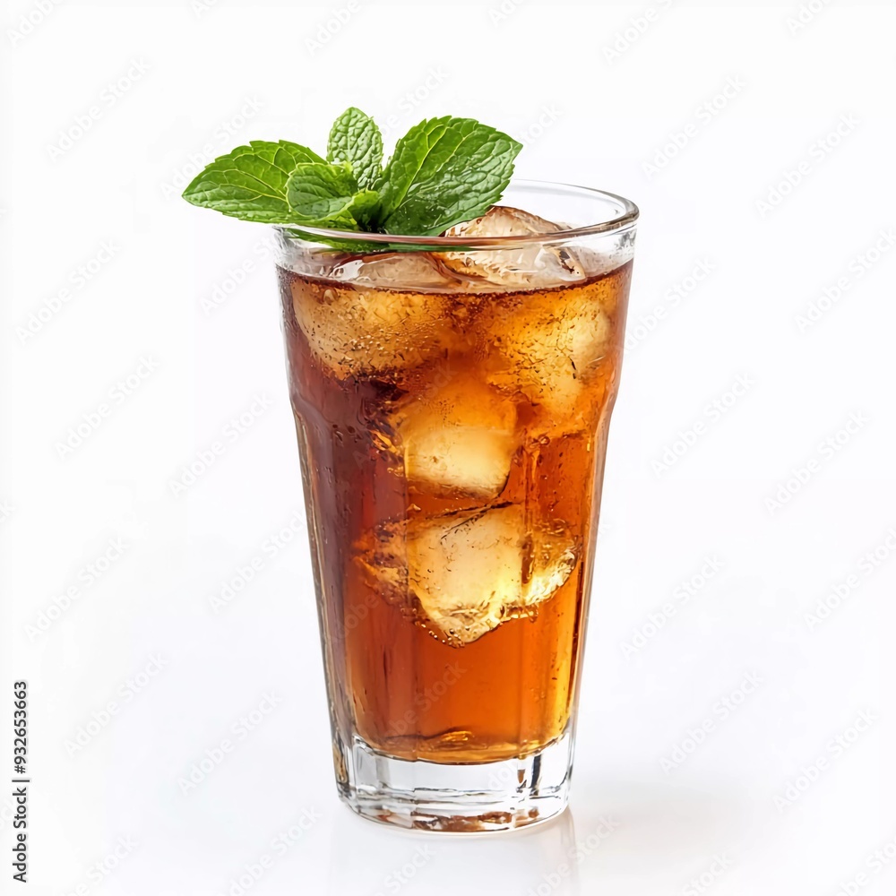 Very nice iced tea drink in glass cup on white background Very nice iced tea drink in glass cup on white background