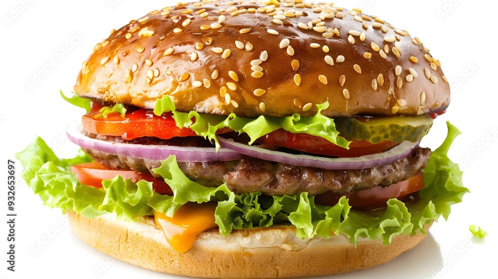 Juicy hamburger on white background. Juicy hamburger on white background.