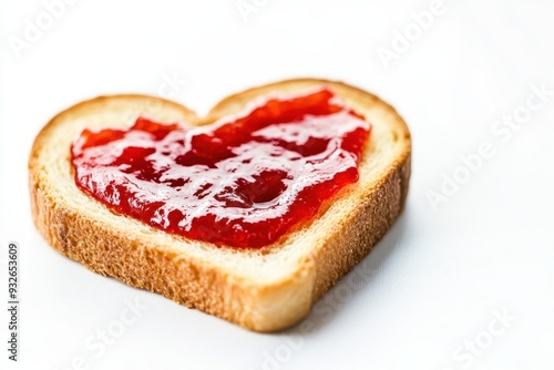 Valentine s Day breakfast with heart shaped jam on toast isolated on white background Good morning with love message Unique