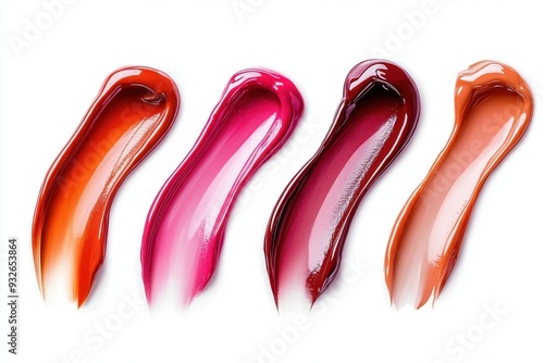 Variety of lip gloss samples on white smudged
