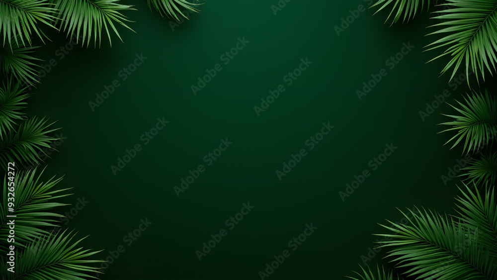 Green palm leaves frame on a dark green background Palm fronds forming a frame around Green palm leaves frame on a dark green background Palm fronds forming a frame around