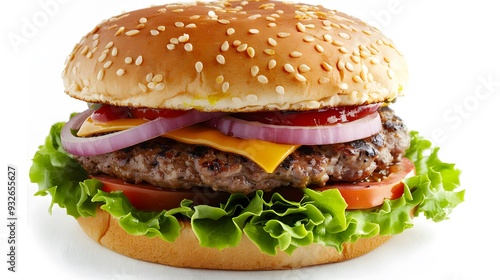 Juicy hamburger on white background. 