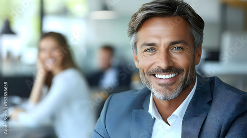 A smiling man in a suit wit...