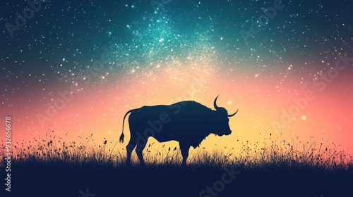 Silhouetted Bull Under a Starry Sky