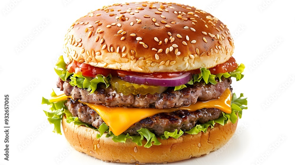 Juicy hamburger on white background. Juicy hamburger on white background.