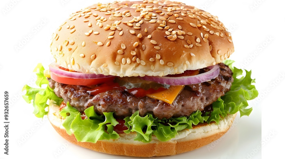 Juicy hamburger on white background. Juicy hamburger on white background.