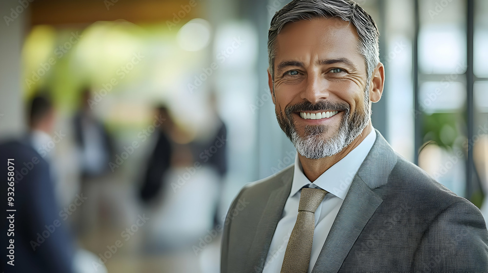 A smiling man in a suit, exuding confidence in a business setting. A smiling man in a suit, exuding confidence in a business setting.