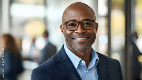 A smiling man in glasses we...