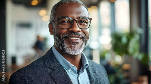 A smiling man in glasses, d...