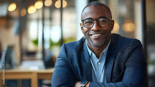 A smiling man in glasses, s...