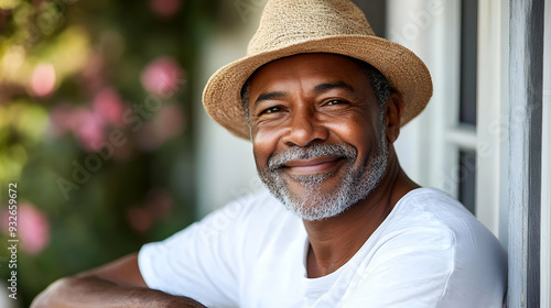 A smiling man wearing a str...