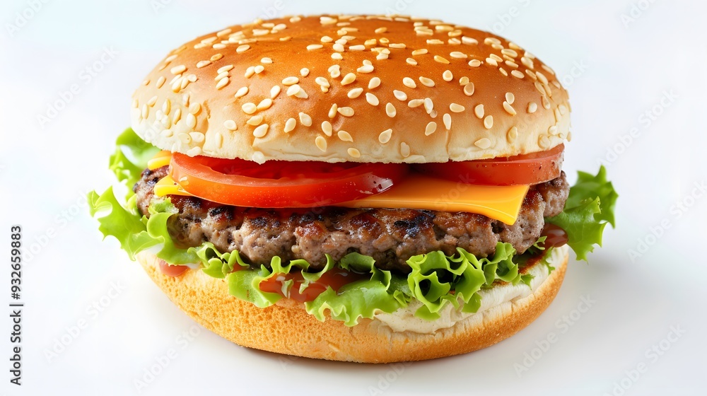 Juicy hamburger on white background. Juicy hamburger on white background.