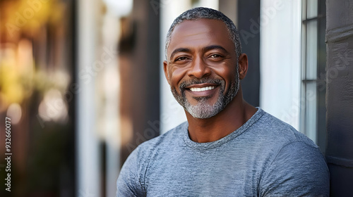 A smiling man with a beard ...
