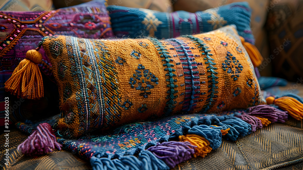 Colorful Pillow with Tassels - Photo Colorful Pillow with Tassels - Photo