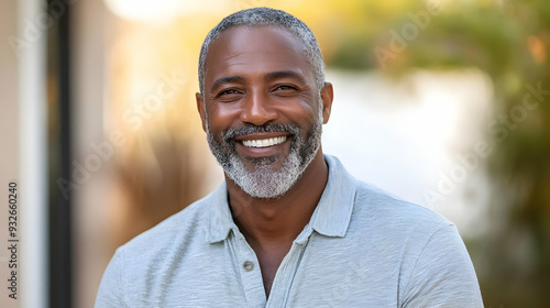 A smiling man with a beard,...