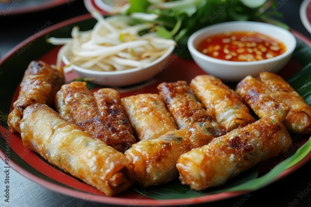 Vietnamese cuisine featuring fried Spring Roll Vietnamese cuisine featuring fried Spring Roll