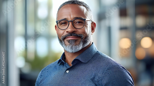 A smiling man with glasses ...