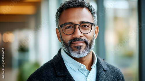 A smiling man with glasses ...