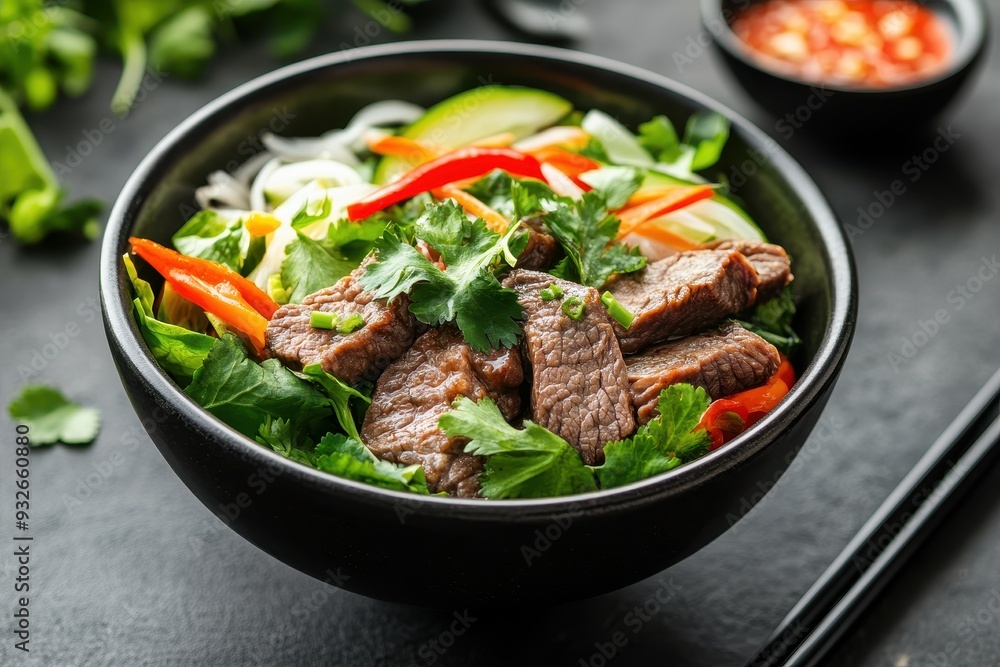 Vietnamese kitchen Beef Bo bun salad with herbs Vietnamese kitchen Beef Bo bun salad with herbs