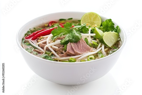 Vietnamese pho in a white bowl