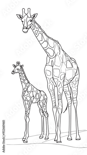 Giraffe with baby Continuous one line drawing vector