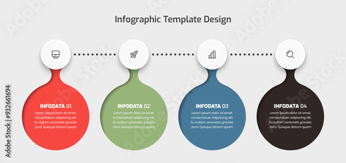 Business Infographic Presentation with Color Shape Inner Shadow Circle Label 4 Option and Icon
