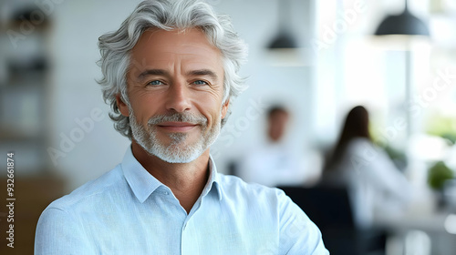 A smiling older man in a li...