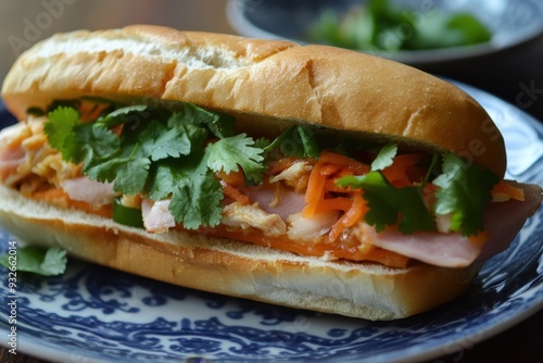 Vietnamese sandwich with chicken ham banh mi photo