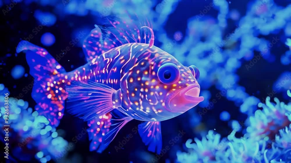 A Close-Up of a Colorful Fish with Brightly Colored Spots and Fins in an Underwater Environment A Close-Up of a Colorful Fish with Brightly Colored Spots and Fins in an Underwater Environment