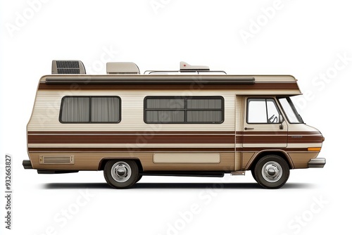 Vintage brown motorhome isolated on white background