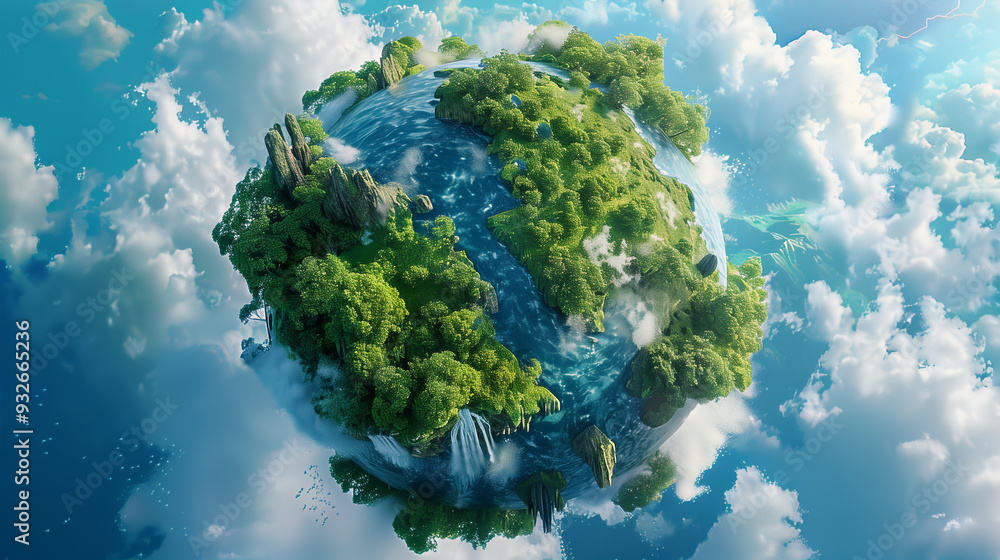 Floating Island with Waterfalls Surrounded by Clouds Floating Island with Waterfalls Surrounded by Clouds