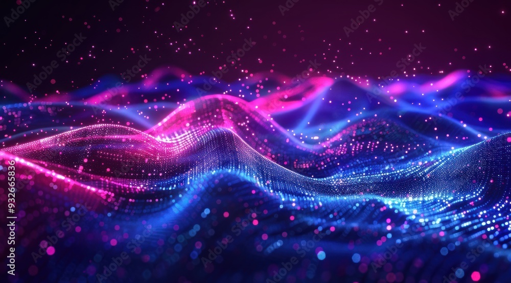 Abstract Digital Landscape with Neon Lights Abstract Digital Landscape with Neon Lights